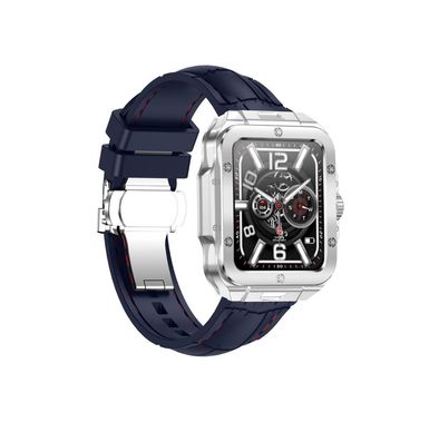 Swiss Military Alps 2, 1.85" HD Display, 4GB Built-in Memory, Workout Detection, Blood Pressure & Oxygen Level Monitoring, Make and Receive Calls - Silver Frame and Blue Silicon Strap