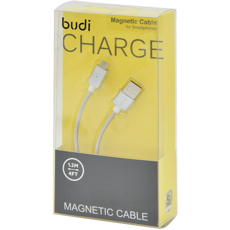 Budi Magnetic Cable Charge / Sync Cable 2.4A Aluminum Shell Micro USB Cable - White