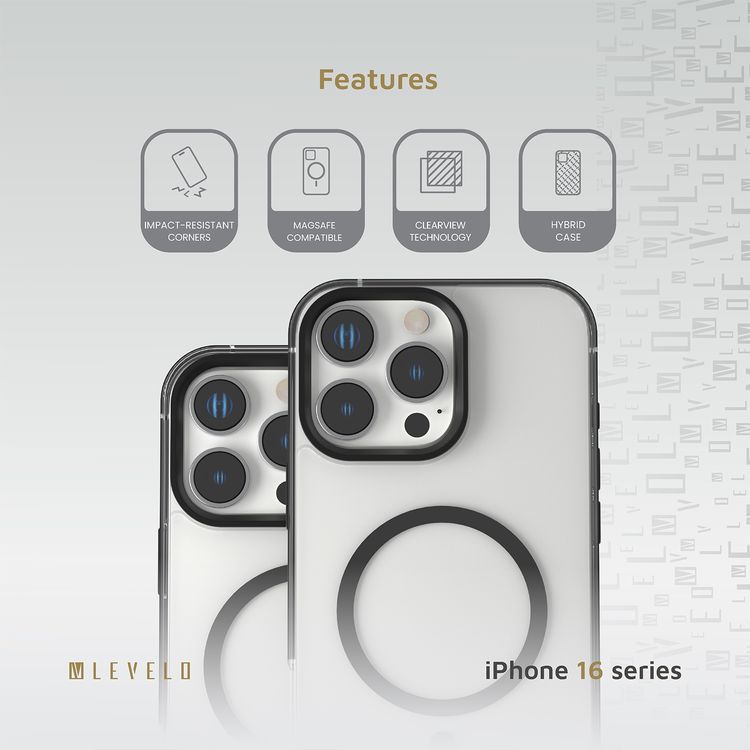 كفر حماية Levelo Claire Magsafe مع حفاظ ممتص للصدمات من الألومنيوم لهاتف iPhone 16 Pro Max، حفاظ هجين، متوافق مع MagSafe - أسود