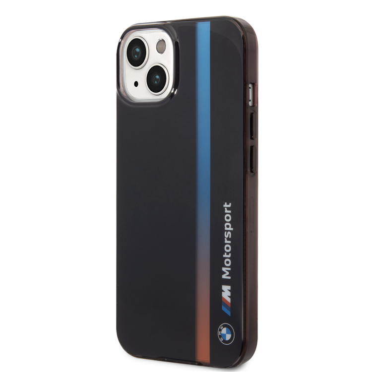 BMW Motorsport Collection PC/TPU IML Case with Printed Tricolor Fading Stripe iPhone 14 Plus Compatibility - Black