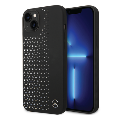Mercedes-Benz Liquid Silicone Case with Gradient Star Horizontal Pattern iPhone 14 Plus Compatibility - Black