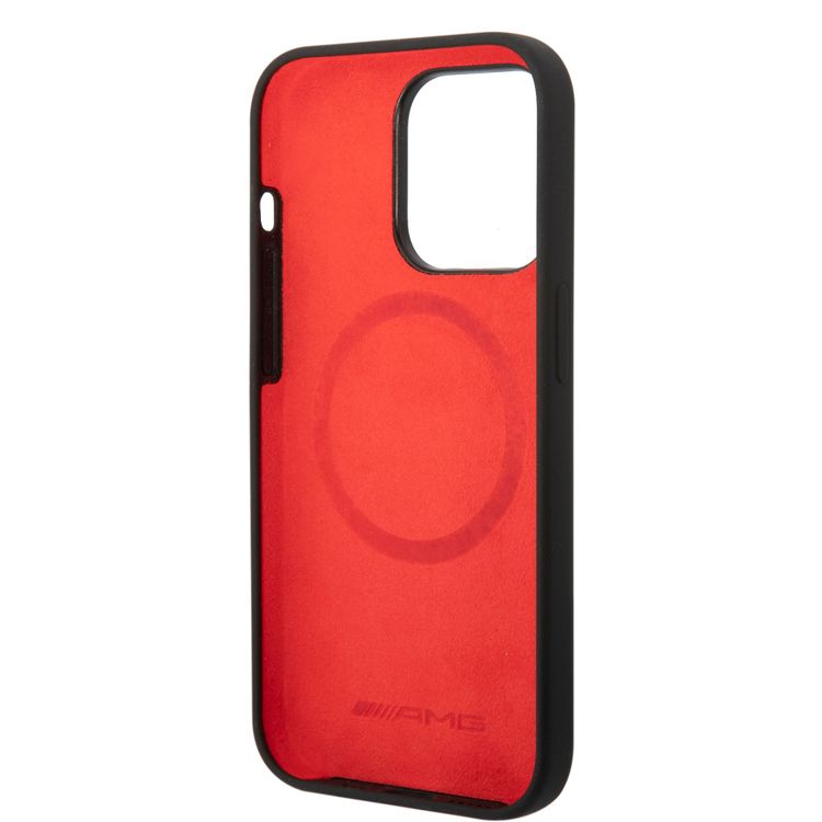 جراب AMG Magsafe متوافق مع طبقة مزدوجة ونمط علم مربعات وغطاء صلب شفاف متوافق مع iPhone 14 Pro  - أسود/أحمر