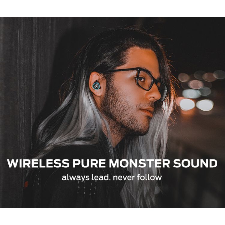 Monster Clarity 101 AirLinks Wireless Earbuds, Bluetooth Version 5.0, Type-C Charging Port, 360° Rotatable Charging Case, Touch Control, 60 Hours Battery Life - Black