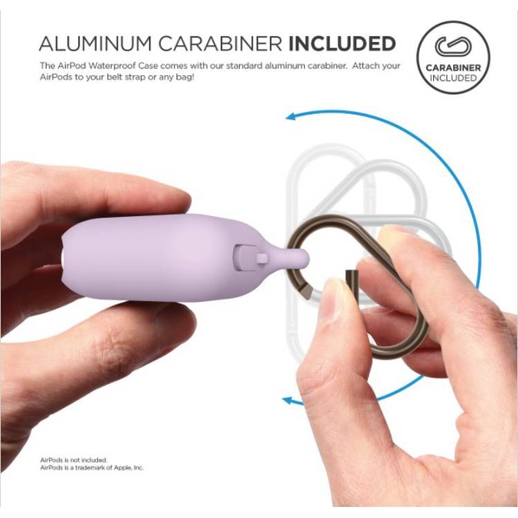 Elago Silicone Waterproof Hang Case with Anti-Lost Carabiner Compatible for AirPods 1/2, Dust Proof and Impact Protection, Scratch Resistant Cover - Lavender Lavender