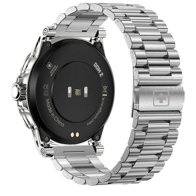 Swiss Military Dom2, up to 7 Days Battery Life, Receive & Make Calls, Heart Rate & Blood Pressure & Oxygen Level Monitoring, iOS & Android - Silver with Metal Strap