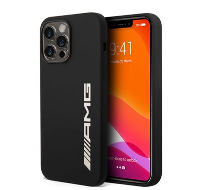 AMG Liquid Silicone Case with Colorful AMG Logo Bumper ProtectioniPhone 14 Pro Max Compatibility - White