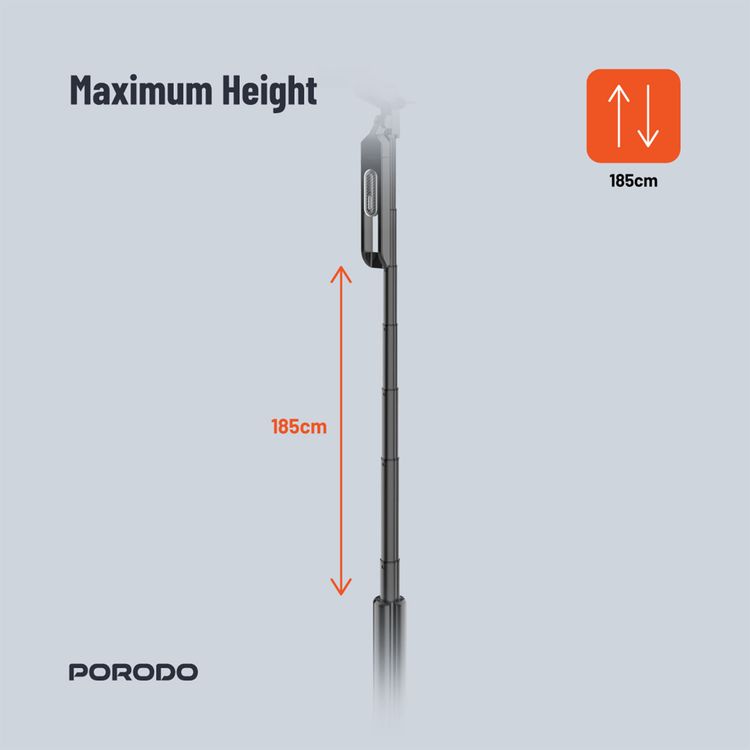 عصا سيلفي بورودو 185 سم قابلة للتمديد مع مصابيح مزدوجة قابلة للفصل، حامل ثلاثي القوائم بأربعة أرجل وجهاز تحكم عن بعد - أسود