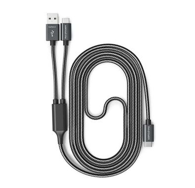 RAVPower 2 in 1 Nylon Braided Type-C Cable 3.3ft Compatible for Android Type-C Devices - Durable Aluminum Build Connector - Fast Charging Cord with Overvoltage Protection - Gray
