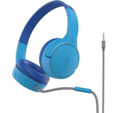 Belkin SoundForm Mini Wired On-Ear 3.5mm Cable with Microphone Headphones for Kids - Blue