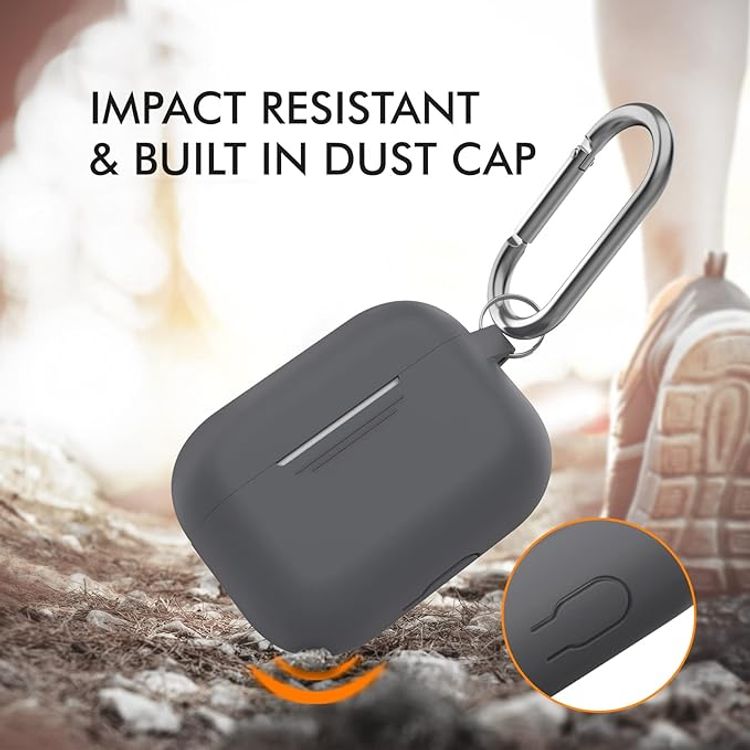 Ahastyle Retro 3D Design Premium Silicone Case with Carabiner Compatible for AirPods Pro - Ergonomic Classic Design - Dust & Shockproof Cover Supports Wireless Charging - Dark Gray