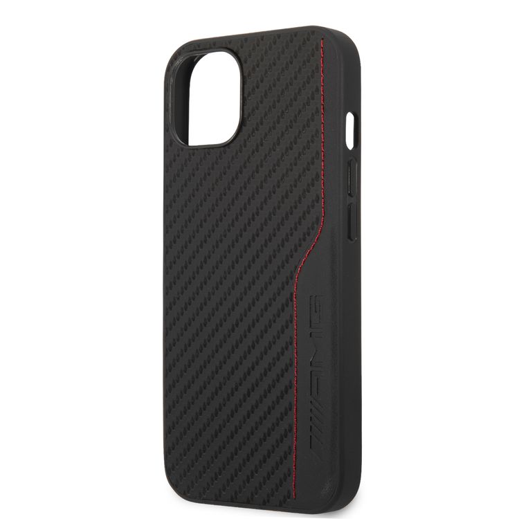 CG MOBILE AMG Hard Case with PU Carbon Effect Leather & Red Stitching Line Hot Stamped Logo Compatible for iPhone 13 Pro Max (6.7") Easy Access to All Ports, Shock-Absorption, Anti-Scratch, & Drop Protection Back Cover Suitable with Wireless Charging Officially Licensed