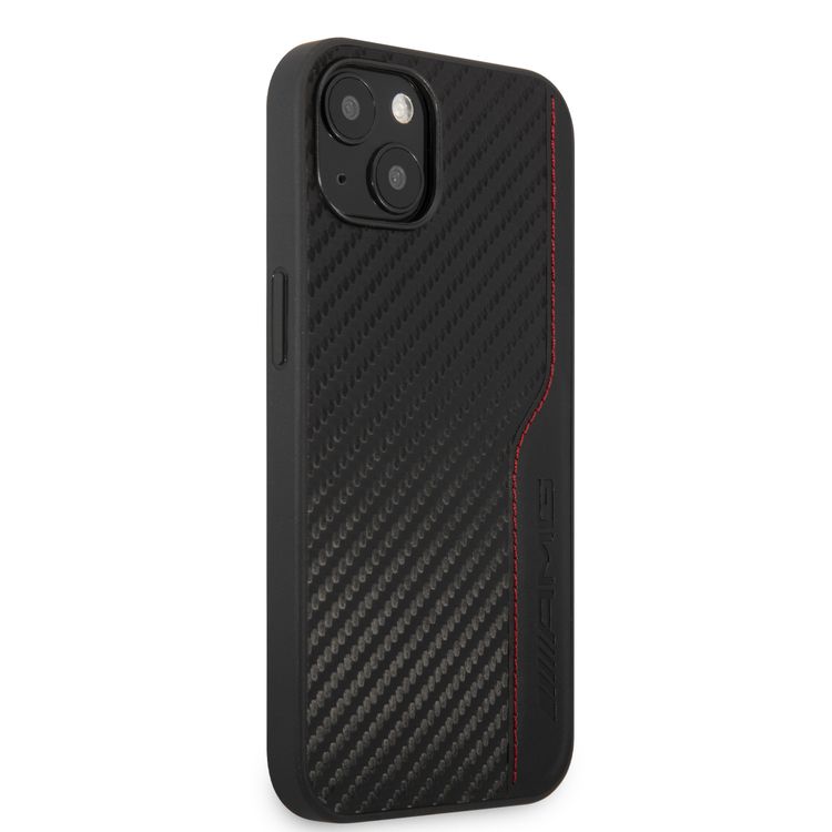 CG MOBILE AMG Hard Case with PU Carbon Effect Leather & Red Stitching Line Hot Stamped Logo Compatible for iPhone 13 Pro Max (6.7") Easy Access to All Ports, Shock-Absorption, Anti-Scratch, & Drop Protection Back Cover Suitable with Wireless Charging Officially Licensed