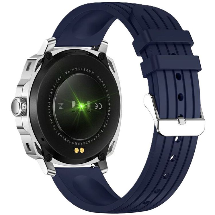 Swiss Military DOM4 Smartwatch, 1.43" AMOLED Display, Built in Compass, Bluetooth Calling, Workout Detection - Silver with Blue Silicon Strap