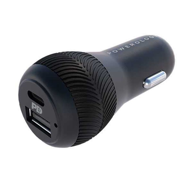 Powerology شاحن سيارة بمنفذ مزدوج 32 وات USB 2.4A + PD 18 وات مع كابل إضاءة من النوع C إلى Mfi