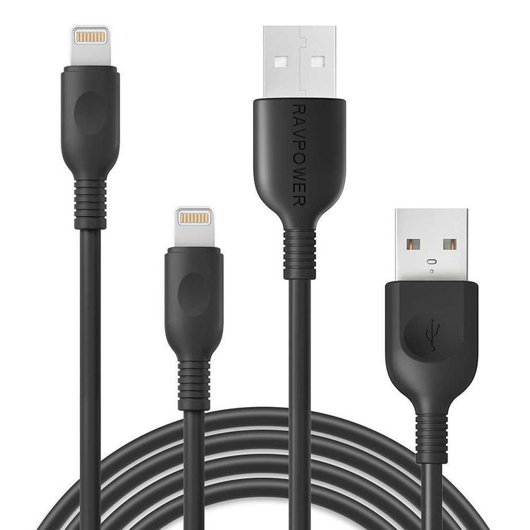 RAVPower 2 Pack Cable Compatible for iPhone Lightning Devices - Soft & Fire-Resistant TPE Connector - Fast Charging Cord - Long Lasting Durable Cable - Black