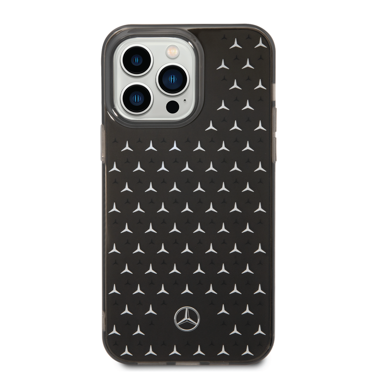 Mercedes-Benz Double Layer PC/TPU Case with Large Star Pattern iPhone 14 Pro Max Compatibility - Black / Silver
