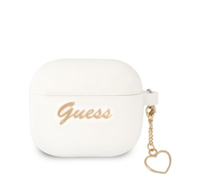 جيس GUA3LSCHSH حافظة سيليكون لأجهزة ابل إيربودز 3 و مجموعة ساحرة مع خاتم شكل قلب - أبيض