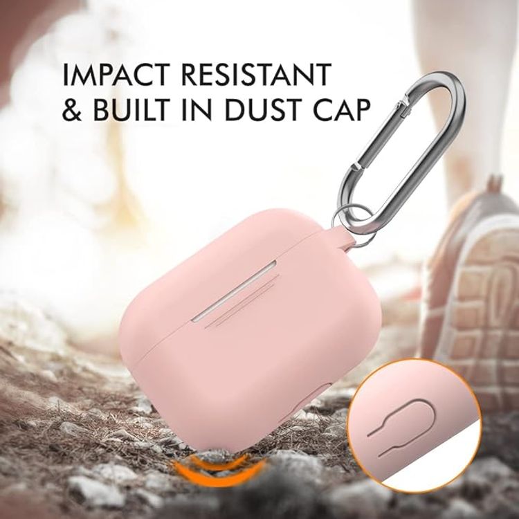 Ahastyle Retro 3D Design Premium Silicone Case with Carabiner Compatible for AirPods Pro - Ergonomic Classic Design - Dust & Shockproof Cover Supports Wireless Charging - Sakura Pink