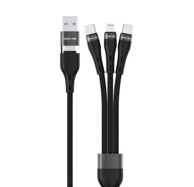 كابل شحن سريع مضفر 3 في 2 من جرین لیون، 10000 ثنية، آمن ومضمون، شحن ومزامنة، متوافق مع نطاق واسع - أسود