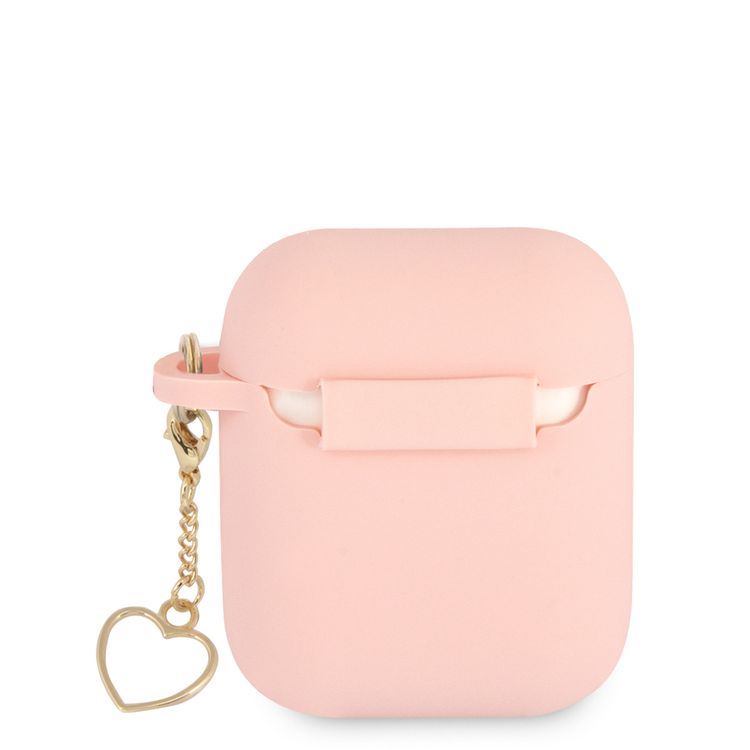 جيس GUA2LSCHSP حافظة سيليكون لأجهزة ابل إيربودز 1/2 و مجموعة ساحرة مع خاتم شكل قلب - وردي