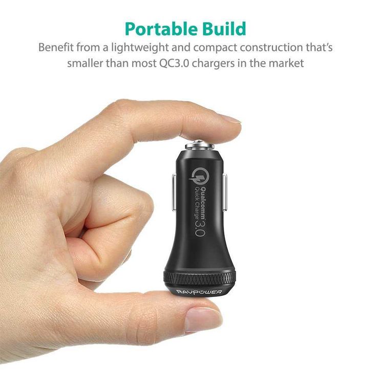 شاحن سيارة RAVPower QC3.0 36W ثنائي المنفذ USB مع حماية متعددة وتقنية iSmart - محول طاقة محمول للسيارة بتصميم خفيف الوزن متوافق مع الهواتف الذكية - أسود