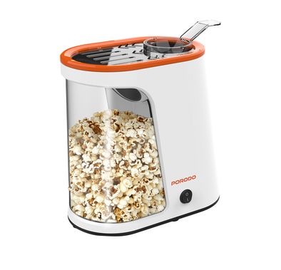 Porodo Lifestyle Air-Popped Popcorn Maker, Quick and Efficient, 60g Corn Kernel, 2-4 Minutes Prep Time, Oil-Free - White / Orange