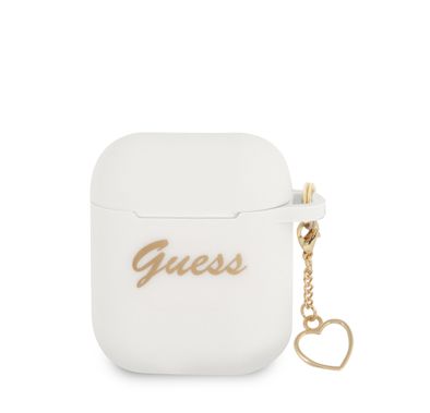جيس GUA2LSCHSH حافظة سيليكون لأجهزة ابل إيربودز 1/2 و مجموعة ساحرة مع خاتم شكل قلب - أبيض