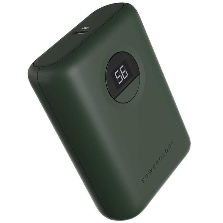 باور بانك شحن سريع من باورولوجي بسعة 10000 مللي أمبير في الساعة PD 20 وات، صغير الحجم للغاية، مدخل ومخرج USB-C، مخرجان USB-A، شحن سريع، مؤشر عرض رقمي - أخضر
