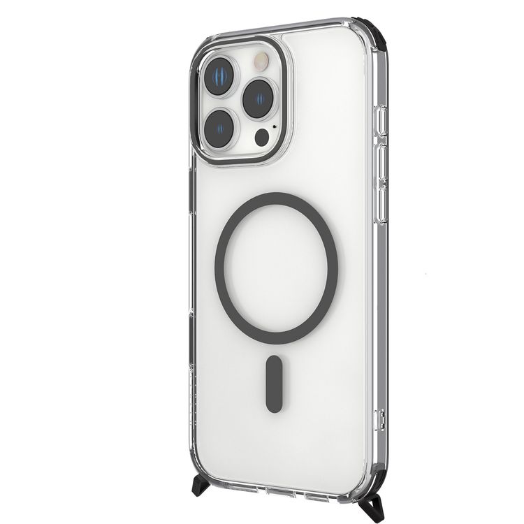 Levelo Celeste MagSafe Case with Crossbody Strap for iPhone 16 Pro, AirGuard Technology, Metal Hook, Durable Material - Black