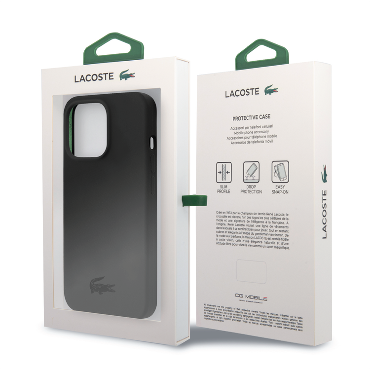 Lacoste Hard Case Liquid Silicone / Microfiber Glossy Printing Logo Compatible with iPhone 14 Pro - Black