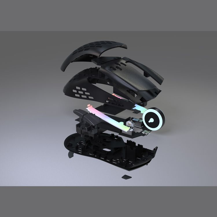 كيكرون ماوس الألعاب السلكي البصري PMW3389 مستشعر 16000 نقطة في البوصة ، 68 جرامًا خفيف الوزن للغاية ، ذاكرة داخلية ، إضاءة خلفية RGB ، جهاز كمبيوتر / ماك- أسود