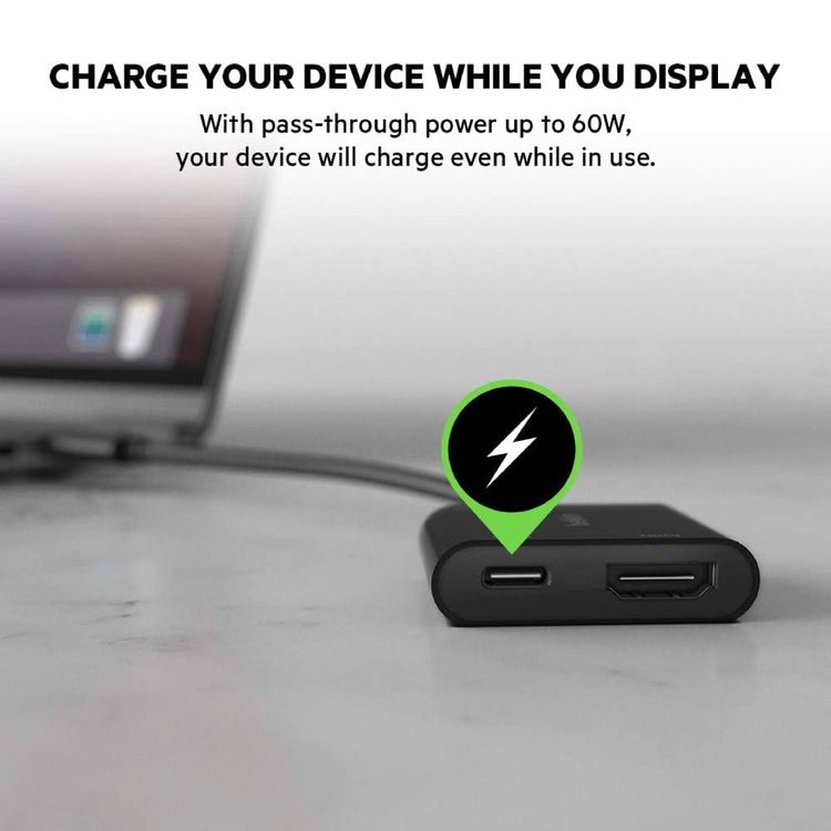 Belkin USB-C إلى HDMI + محول الشحن - أسود