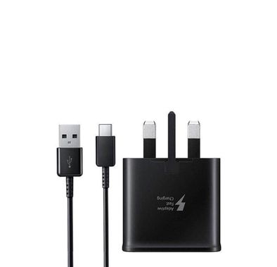 سامسونج TA200CBEGGB محول سفر 15 وات مع كابل يو اس بي- ايه  إلى يو اس بي - سي ، شاحن سامسونج أصلي متوافق مع هواتف جلاكسي الذكية ، شحن فائق السرعة ، حماية من الجهد الزائد - أسود