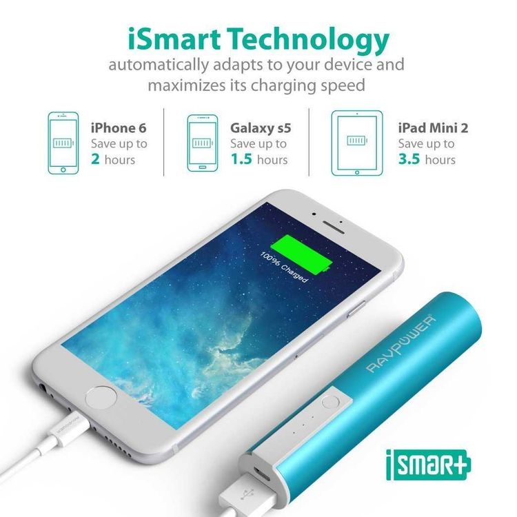 RAVPower 3350mAh Luster Portable Charger - Blue