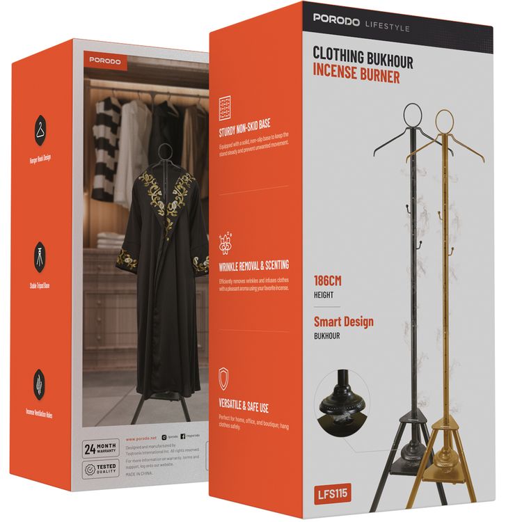 مبخرة بخور من بورودو لايف ستايل كلوذنج بارتفاع 186 سم، إزالة التجاعيد وتعطير، تصميم ذكي للبخور، تصميم خطاف تعليق، قاعدة ثلاثية القوائم ثابتة، قاعدة متينة غير قابلة للانزلاق - ذهبي