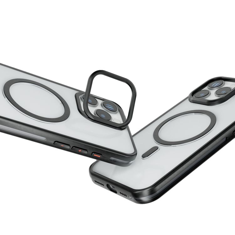 كفر حماية Levelo Elio PC مع حامل حلقي للكاميرا لهاتف iPhone 16 Pro، حامل مدمج، متوافق مع MagSafe - أسود 