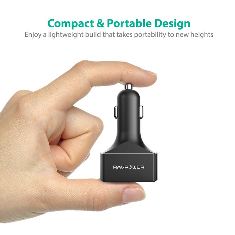 راف باور شاحن سيارة 4 منافذ شحن سريع 3.0 54 وات ، محول طاقة للسيارة بتصميم مدمج ومحمول مع تقنية ايسمارت 2.0 ، شحن سريع وآمن ، مقاوم للخدش ، مؤشر طاقة ليد ، مقبس شاحن سيارة من الألومنيوم