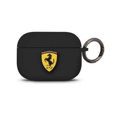 سي جي موبايل فيراري سكوديريا جراب سيليكون بحلقة متوافق مع ايربودز برو ، مقاوم للخدش ، ممتص للصدمات ، حماية من السقوط ، وغطاء واقٍ ضد الغبار مرخص رسميًا - أسود