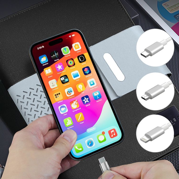 غطاء جلدي لدفتر ملاحظات Levelo Techbook مع بنك طاقة مدمج بقوة 8000 مللي أمبير في الساعة وقلم حبر جاف و80 ورقة ومجلد أوراق فضفاضة - أسود