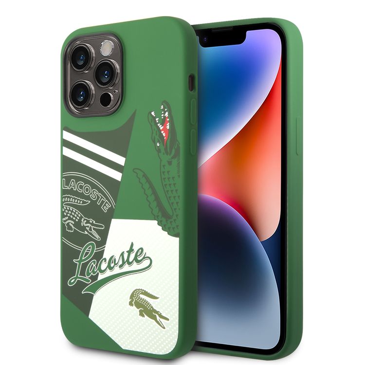 Lacoste Hard Case Liquid Silicone / Microfiber Patchwork B, Compatible with iPhone 14 Pro Max - Green