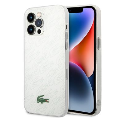 Lacoste Hard Case IML Double Layer & Dyed Bumper Signature Pattern - iPhone 14 Pro Max - White