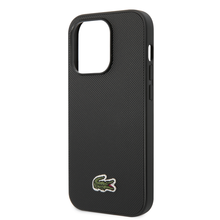 Lacoste Hard Case Iconic Petit Pique PU Woven Logo Estragon Compatible with iPhone 14 Pro - Black
