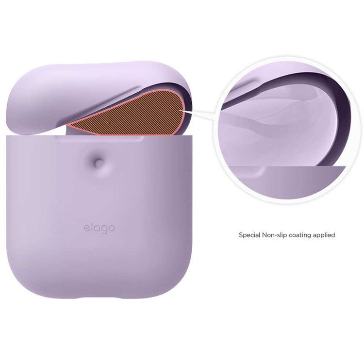 Elago Compatible w/ 2nd Generation Airpods Silicone Case, Smooth & Transparent Thin Wall, LED light Visible, Anti-Slip Coating in Cap, Flexible, Shock & Scratch Resistant-Lavender