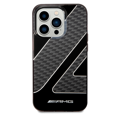 AMG Transparent Double Layer Case with Checkered Flag Pattern Crystal Case iPhone 14 Pro Max Compatibility - Black