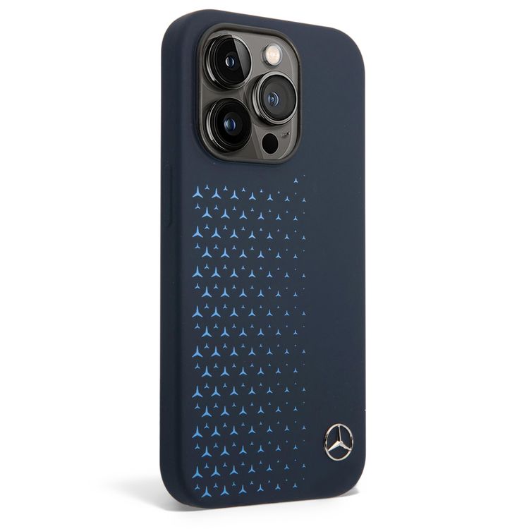 Mercedes-Benz Liquid Silicone Case with Gradient Star Horizontal Pattern iPhone 14 Pro Compatibility - Navy