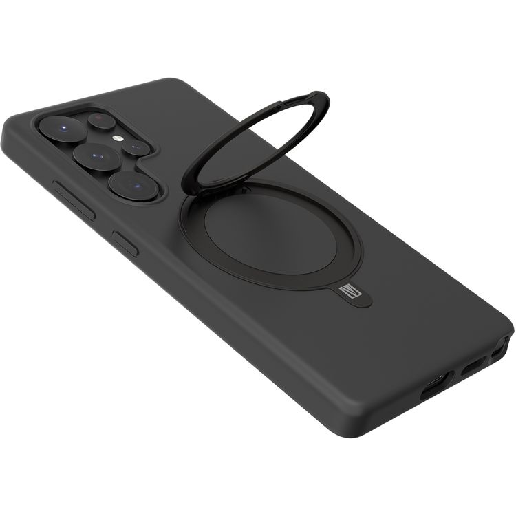 حافظة Levelo Iris Pro من السيليكون السائل متوافقة مع Magsafe لهاتف Samsung Galaxy S25 Ultra، مسند مدمج، سيليكون سائل ممتاز، زوايا مقاومة للصدمات - أسود