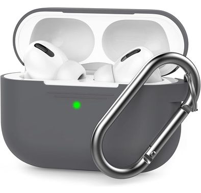 Ahastyle Retro 3D Design Premium Silicone Case with Carabiner Compatible for AirPods Pro - Ergonomic Classic Design - Dust & Shockproof Cover Supports Wireless Charging - Dark Gray
