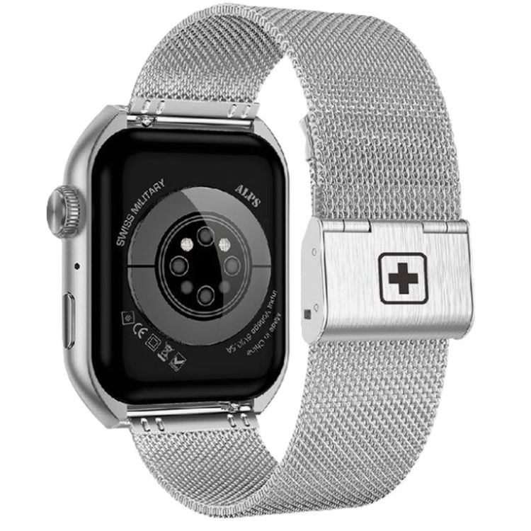 Swiss Military Alps 3 Smartwatch, 1.96" AMOLED Curved Glass Display, 1 Week Battery Life, Wireless Charging, Water Resistance, Receive and Makes Calls - Steel Silver Strap