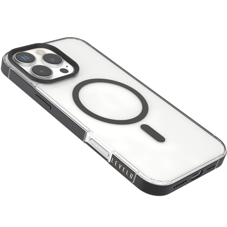 Levelo Claire Magsafe Case with Aluminum Bumper Case for iPhone 16 Pro, Hybrid Case, MagSafe Compatibility - Black