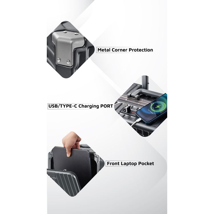 Levelo RoamRollers Travel Luggage with Aluminum Body, Medium - Grey